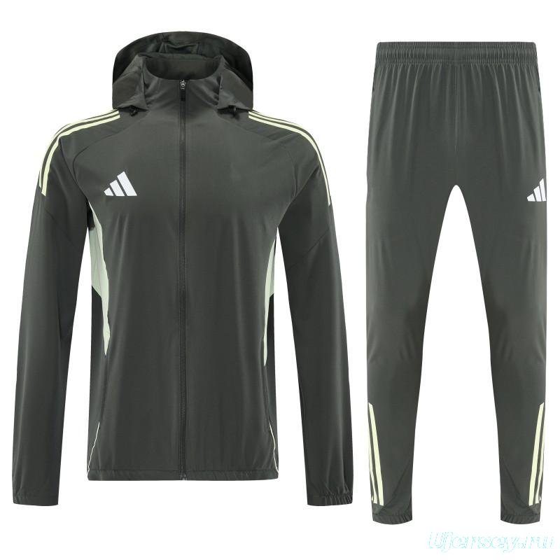 26/27 Adidas Dark Olive Green Full Zipper Hooded Jacket Tracksuit + Long Pants