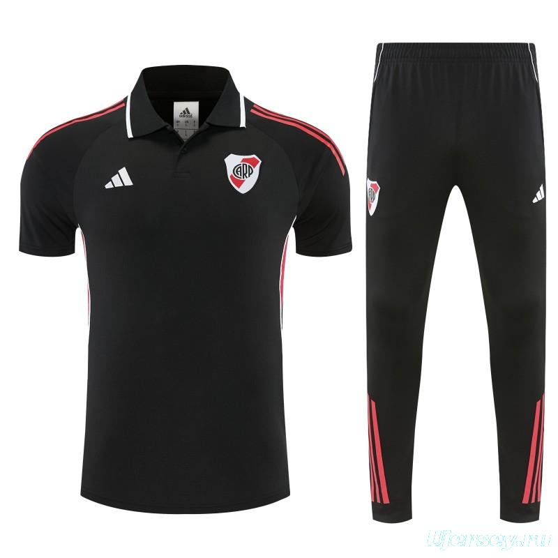 26/27 River Plate Black Polo Training Shirt + Long Pants Tracksuit