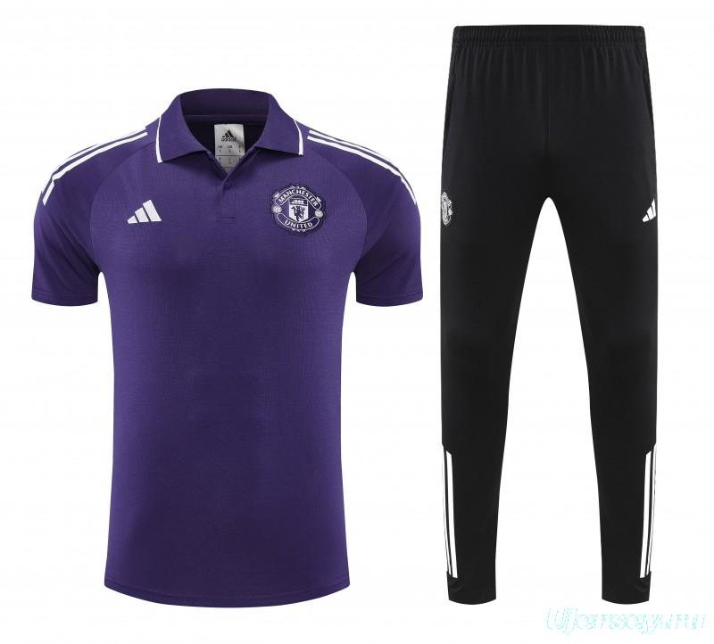 26/27  Manchester United Purple Polo Training Shirt + Long Pants Tracksuit