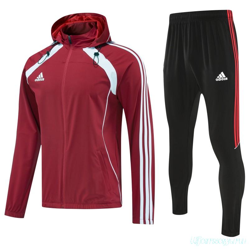 26/27 Adidas Red Full Zipper Hooded Jacket Tracksuit + Black Long Pants
