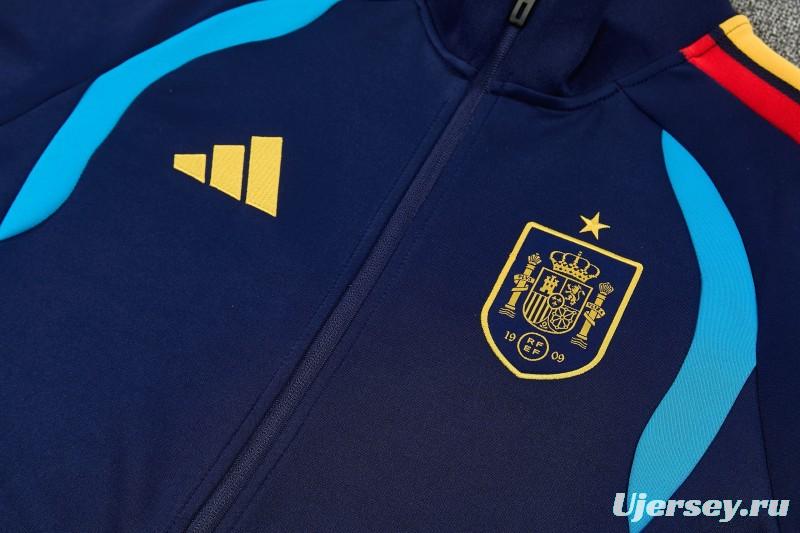 26/27 Spain Navy Blue Full Zipper Jacket Tracksuit + Long Pants