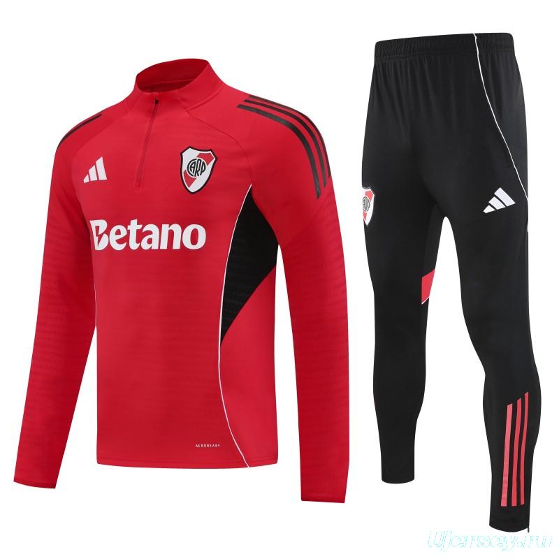 25/26 Riverbed Red Half Zipper Jacket Tracksuit + Black Long Pants