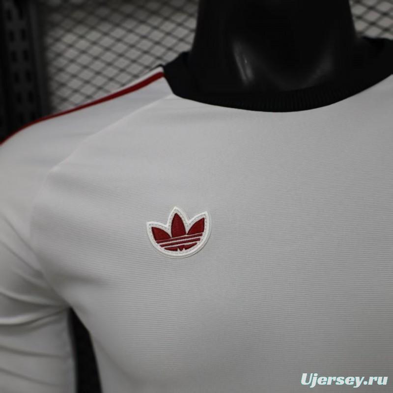 Player Version 2026 Manchester United Away White with  Red Shoulder Stripe Long Sleeve Jersey