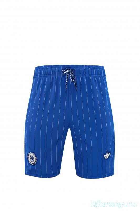 26/27 Chelsea FC White Stripes Short Sleeve+Blue Soccer Shorts