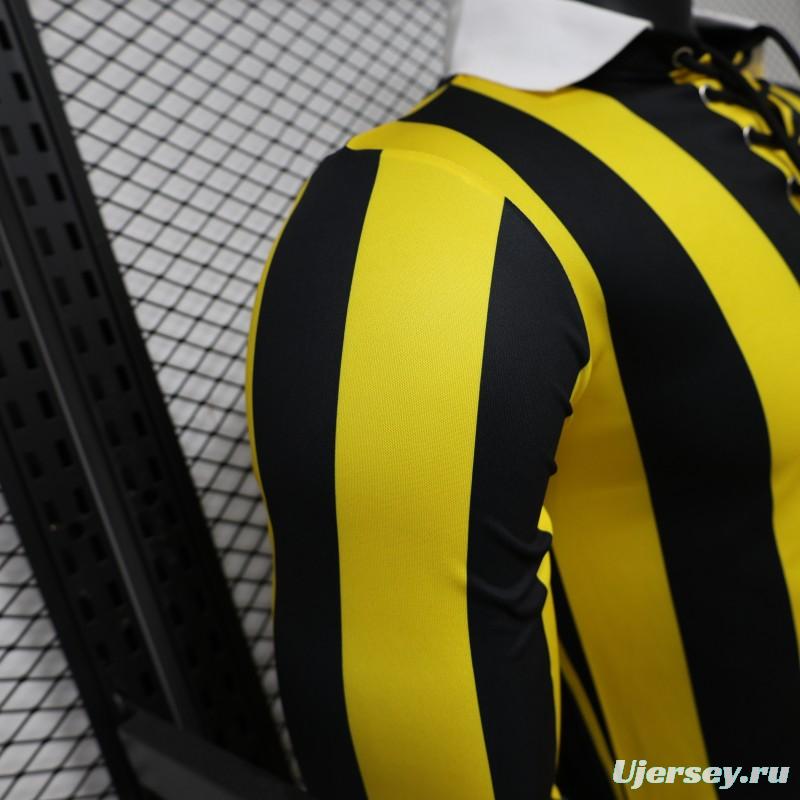 Player Version 2026 Peñarol Yellow & Black Vertical Stripes Long Sleeve Retro Heritage Jersey