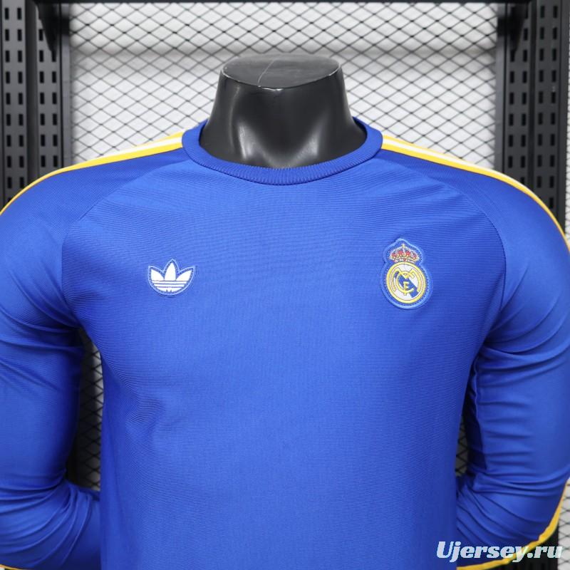 Player Version 2026 Real Madrid Blue Long Sleeve  Adidas Originals Retro Special Edition Jersey