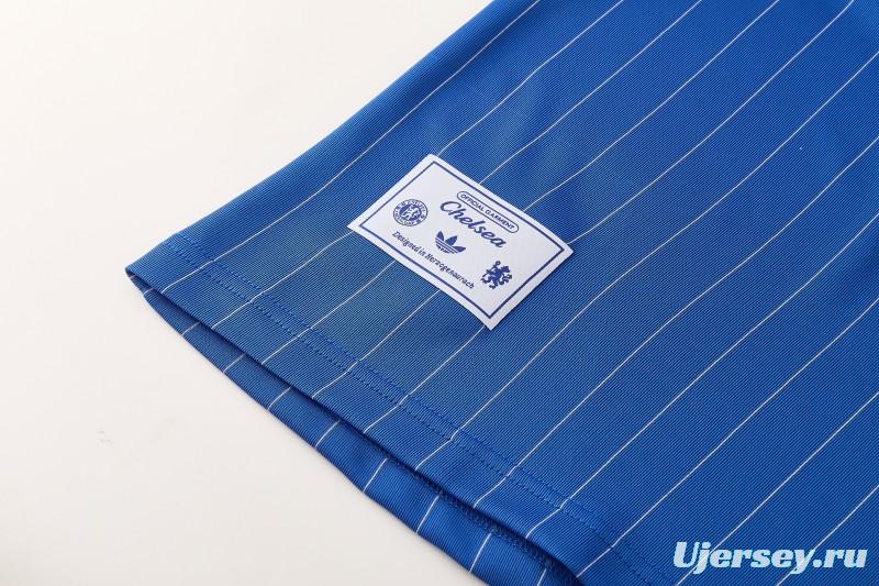 26/27 Chelsea FC  Blue  Stripes Short Sleeve+ White Soccer Shorts