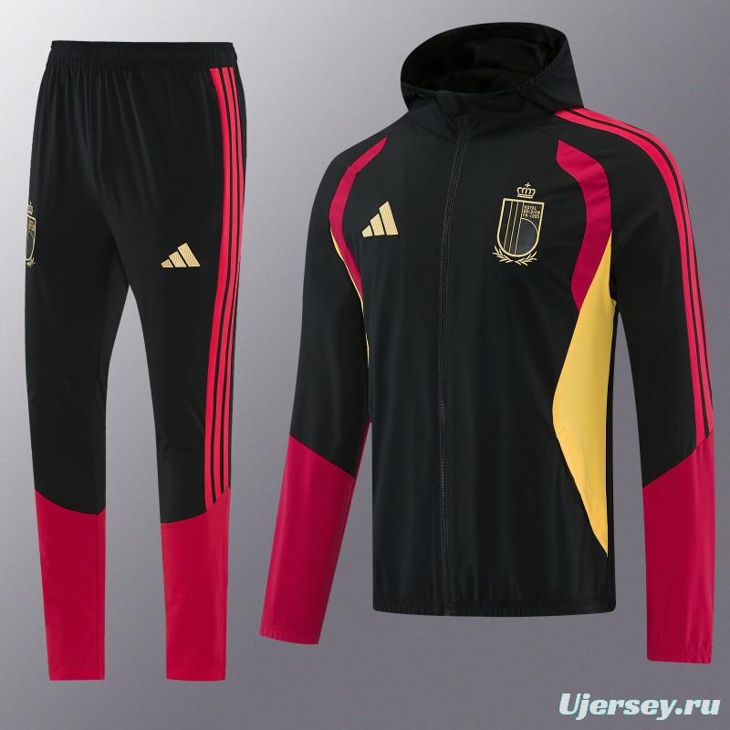 26/27 Belgium  Black Full Zipper Hooded Jacket Tracksuit + Long Pants