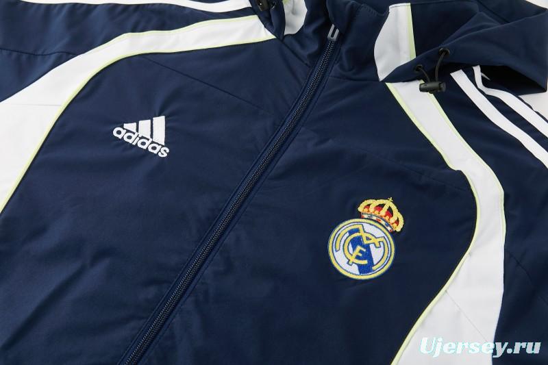 26/27 Real Madrid Navy Blue Full Zipper Hooded Windbreaker Tracksuit + Long Pants