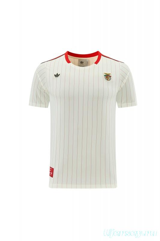 26/27 Benfica × Adidas Originals Off-White Pinstripe Short Sleeve+Soccer Shorts