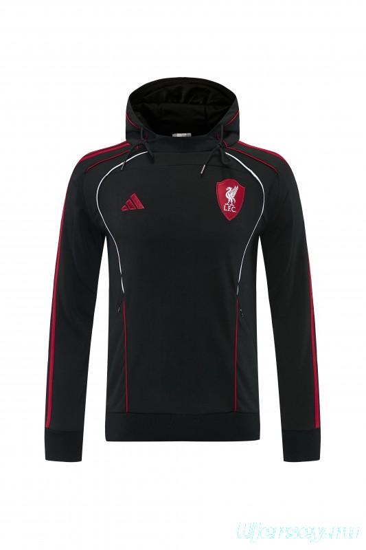 26/27 Liverpool  Black Full Zipper Hooded Jacket Tracksuit + Long Pants