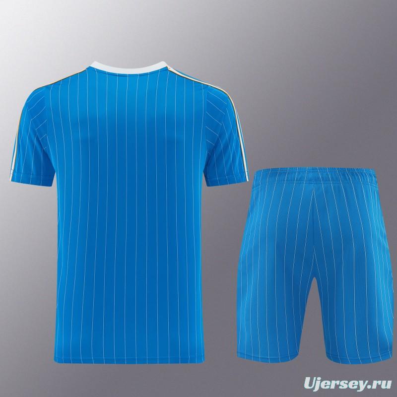 26/27 Real Madrid  Blue Pinstripe  Short Sleeve+Soccer Shorts