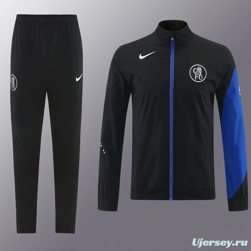 26/27 Chelsea Black Full Zipper Hooded Jacket Tracksuit + Long Pants