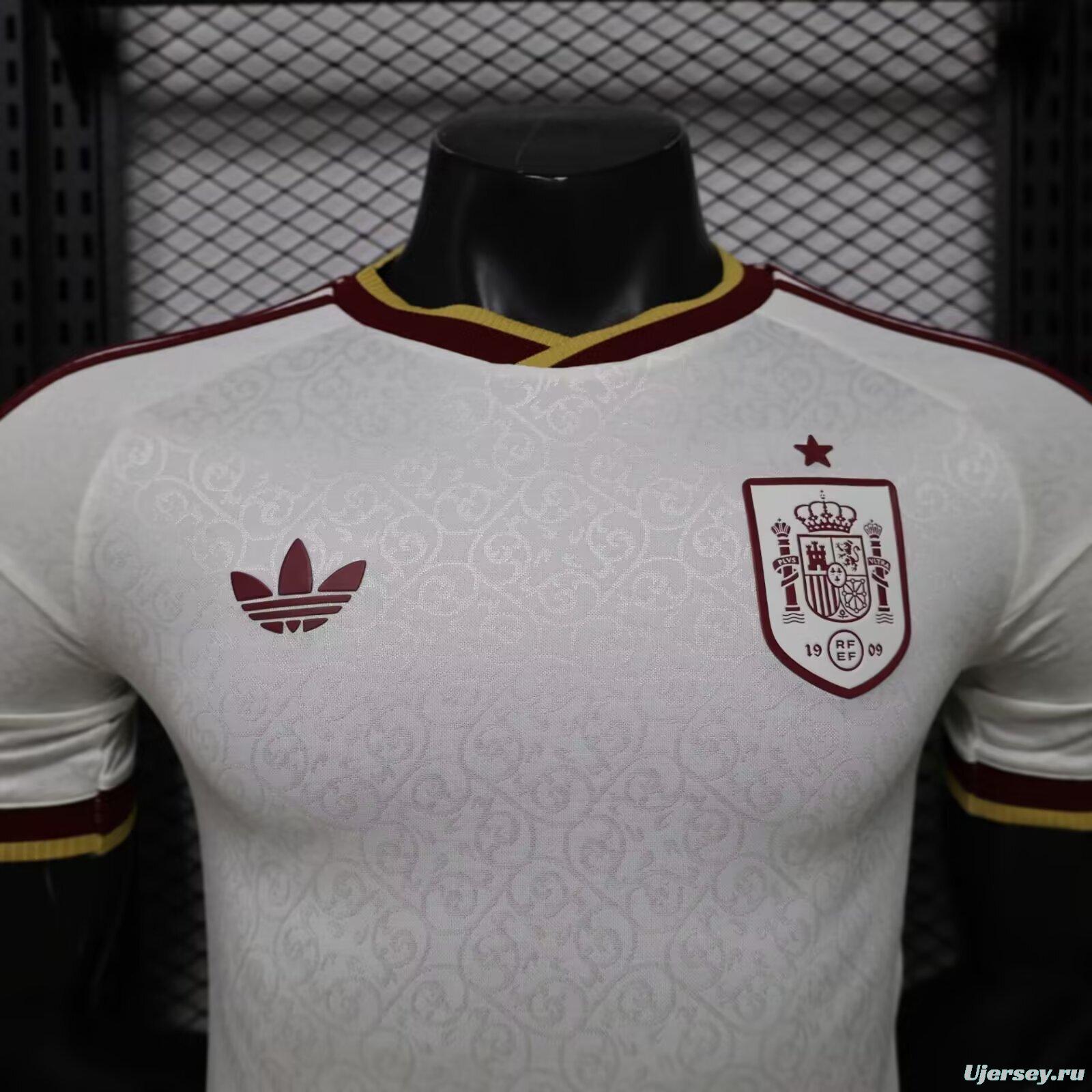 Player Version 2026 Spain  White with Burgundy & Gold Detail Away Jersey