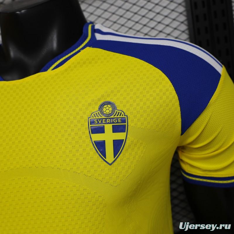 Player Version 2026 Sweden Yellow with Blue Panel Home Jersey
