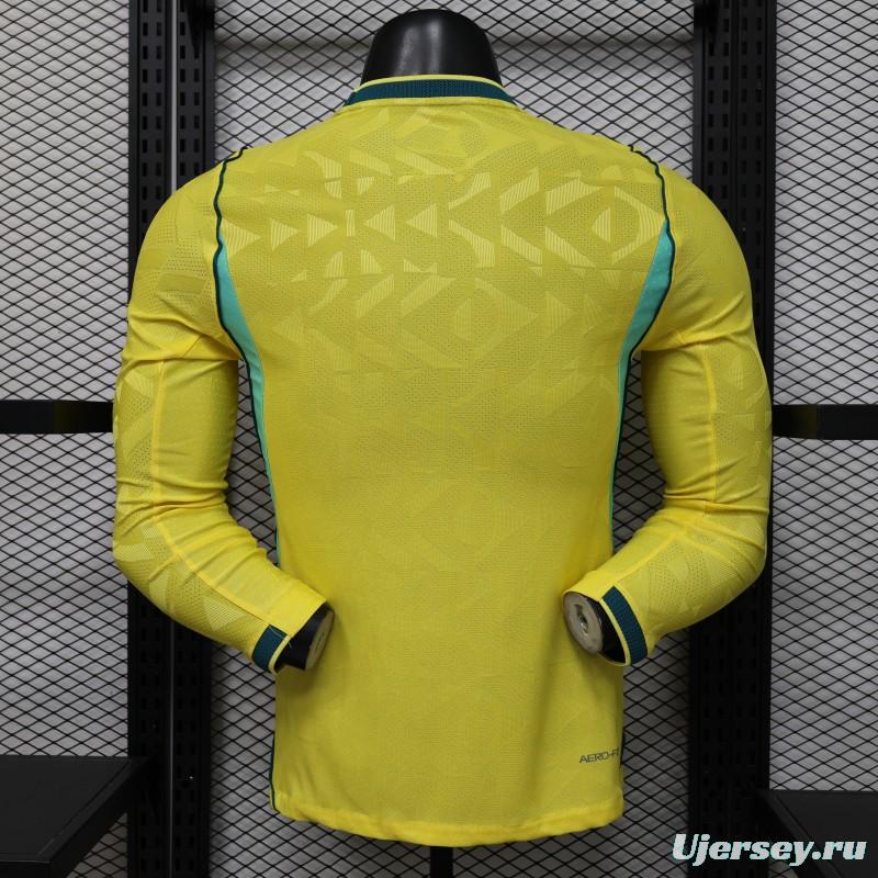 Player Version 2026 Brazil  Yellow with Geometric Pattern Home Long Sleeve Jersey