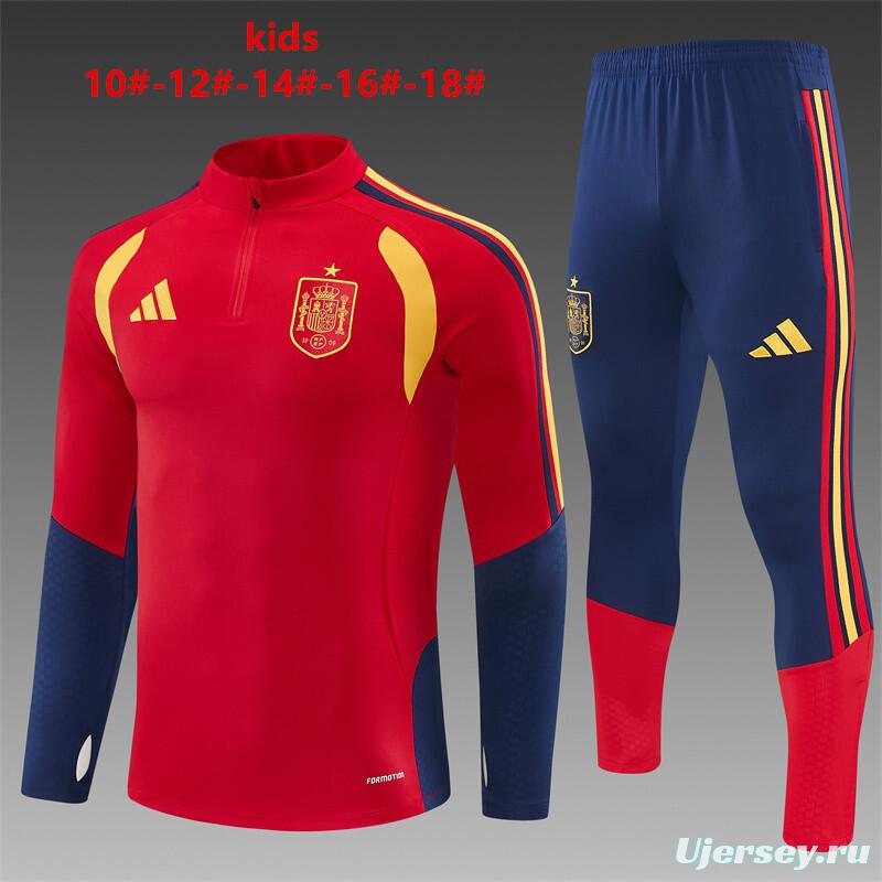 26/27 Kids Spain Home Red Half Zipper Jacket Tracksuit + Long Pants