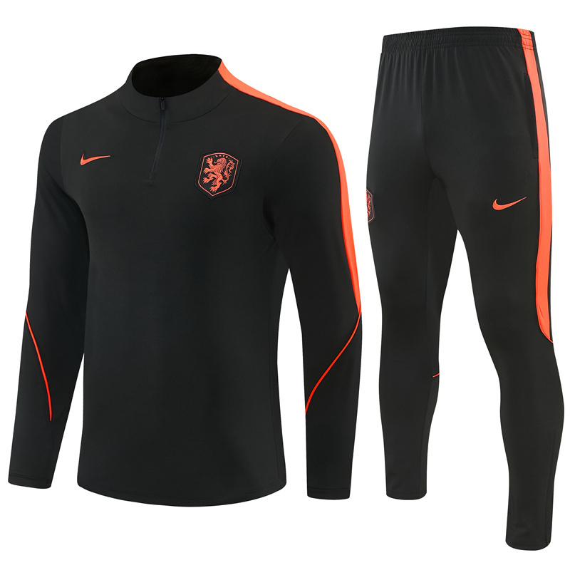 2026 Netherlands Black & Orange  Half Zipper Jacket Tracksuit + Long Pants