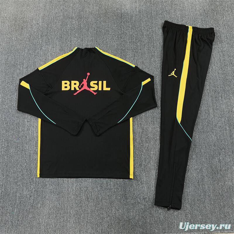2026 Brazil Black & Yellow Half Zipper Jacket Tracksuit + Long Pants