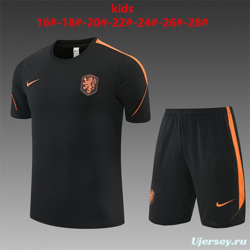 2026 Kids Netherlands Black & Orange  Short Sleeve+Soccer Shorts