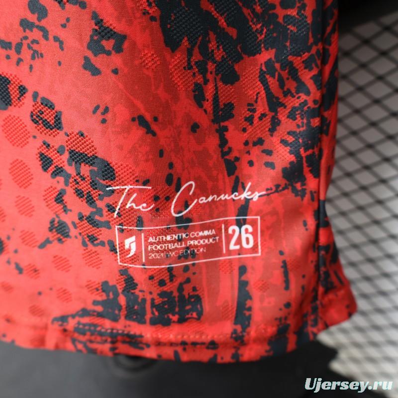 Player Version 2026 Canada National Team Red with Black Grunge Print Home Jersey
