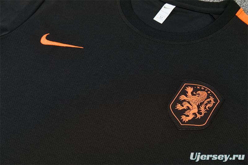 2026 Netherlands Black & Orange  Short Sleeve+Soccer Shorts