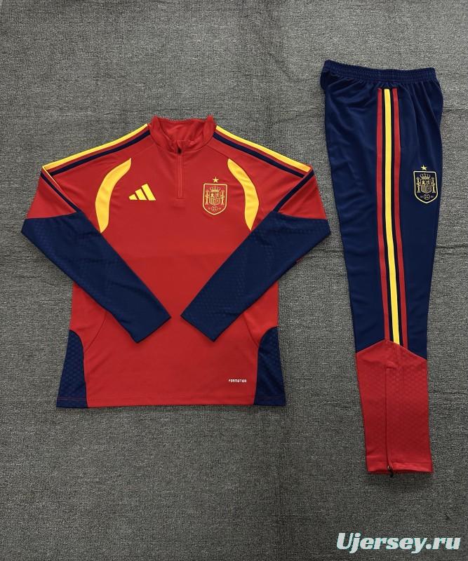 26/27 Kids Spain Home Red Half Zipper Jacket Tracksuit + Long Pants