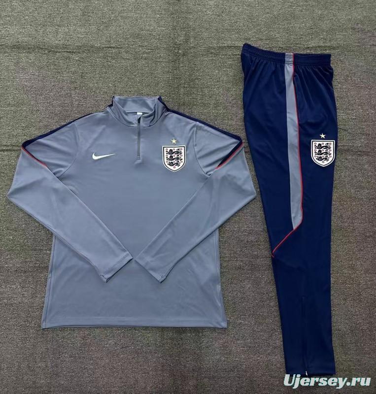 2026 England Grey Half Zipper Jacket Tracksuit + Navy  Blue Long Pants (Nike)