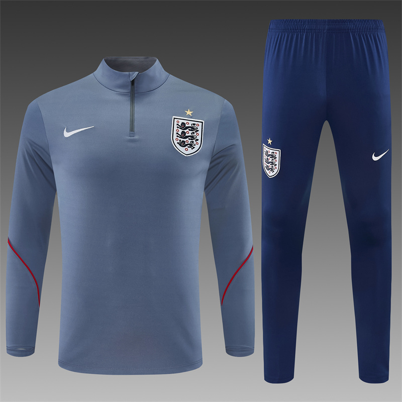 2026 England Grey Half Zipper Jacket Tracksuit + Navy  Blue Long Pants (Nike)