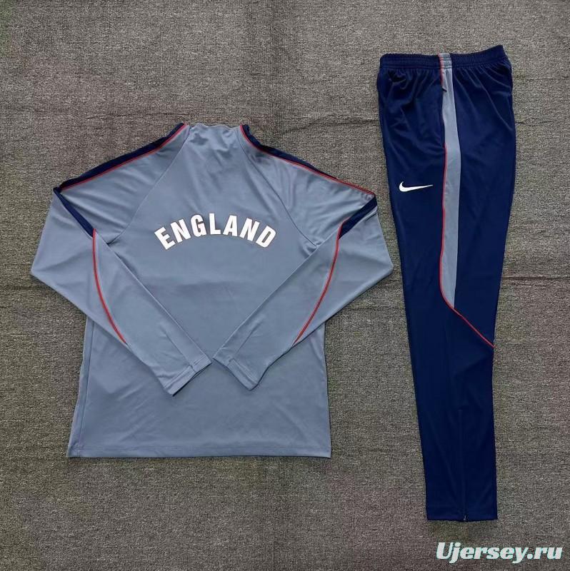 2026 England Grey Half Zipper Jacket Tracksuit + Navy  Blue Long Pants (Nike)
