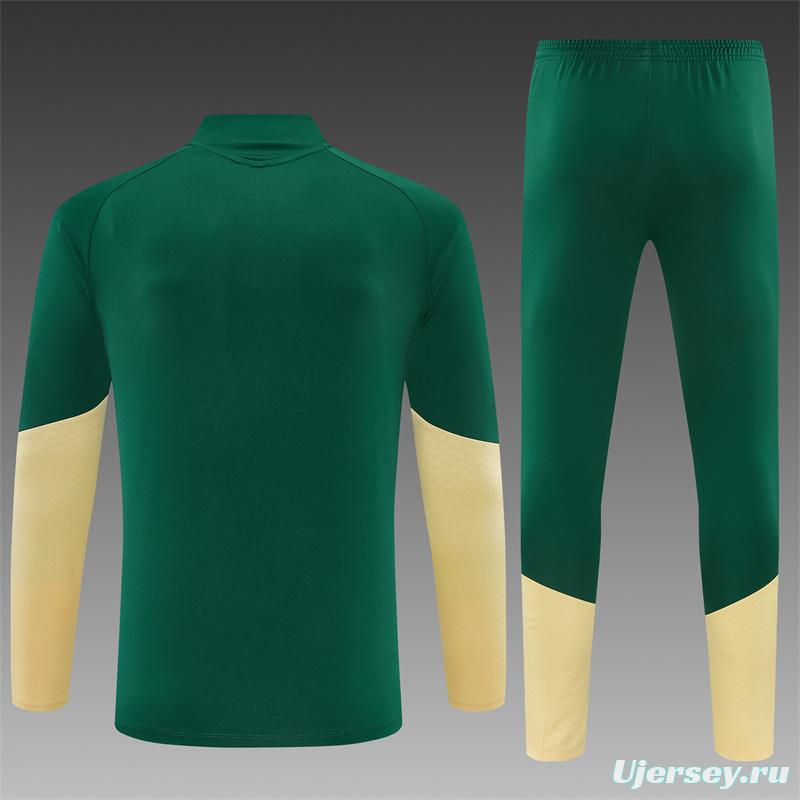 2026 Real Madrid Green & Cream  Half Zipper Jacket Tracksuit + Long Pants