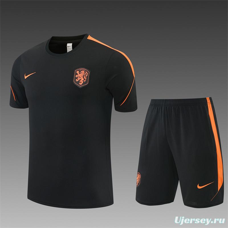 2026 Netherlands Black & Orange  Short Sleeve+Soccer Shorts