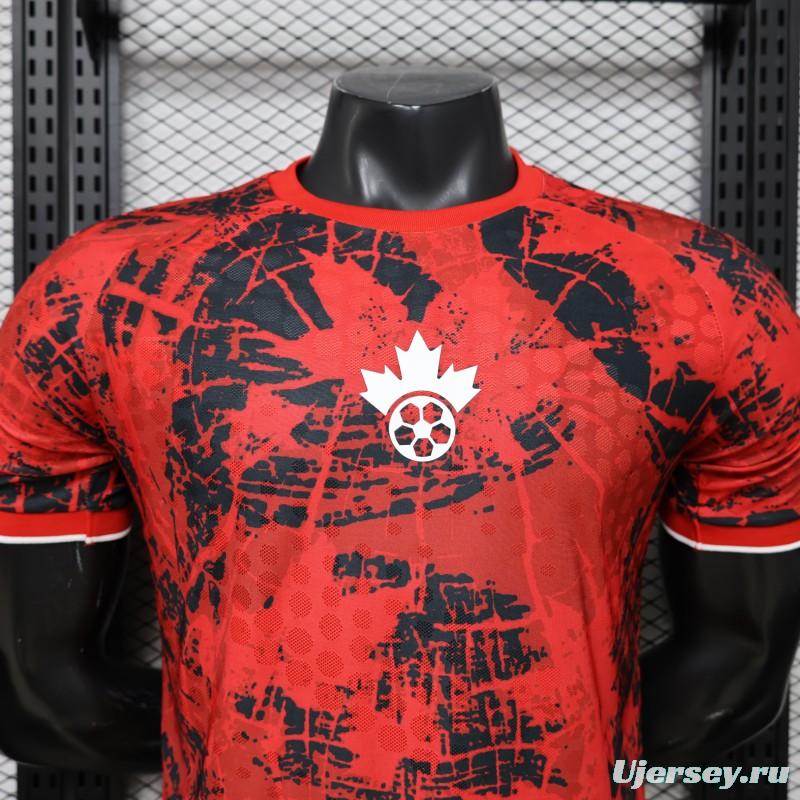Player Version 2026 Canada National Team Red with Black Grunge Print Home Jersey