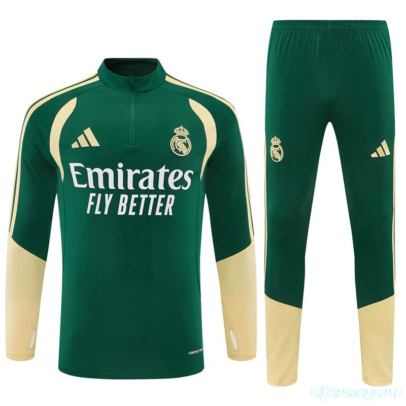 2026 Real Madrid Green & Cream  Half Zipper Jacket Tracksuit + Long Pants