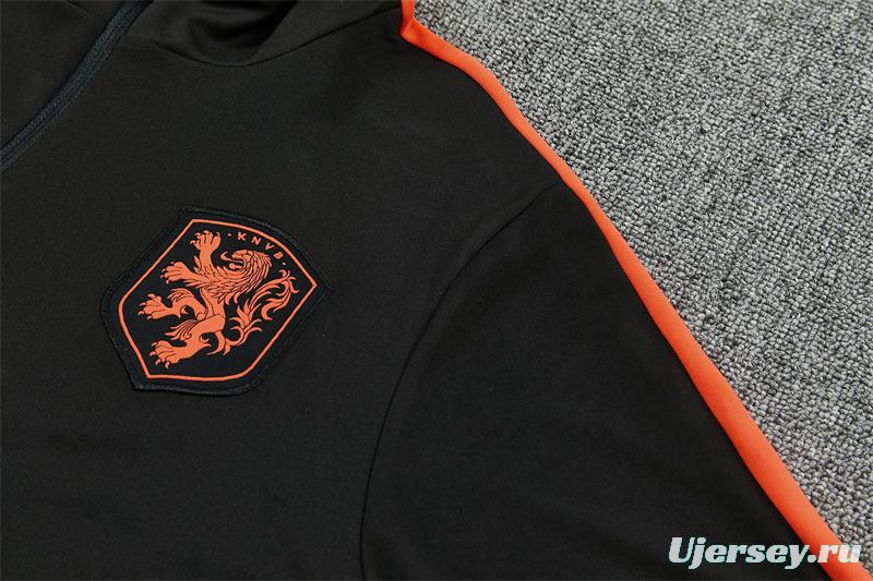 2026 Netherlands Black & Orange  Half Zipper Jacket Tracksuit + Long Pants
