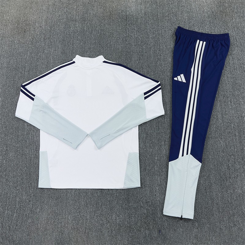 26/27 Kids Real Madrid Home White Half Zipper Jacket Tracksuit + Long Pants