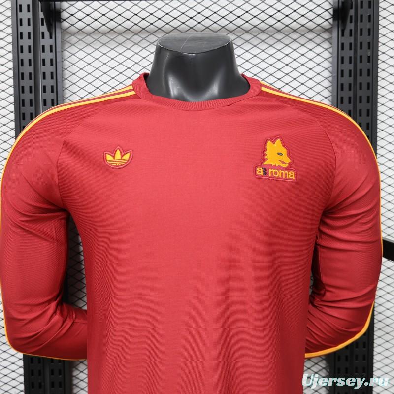 Player Version 2026 AS Roma Deep Red  84/85 Vintage Remake  Long Sleeve Home Jersey