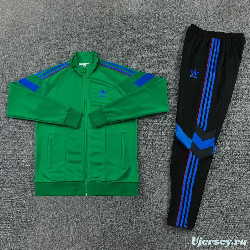 26/27 Adidas Originals Green  Full Zipper Jacket Tracksuit + Royal Blue  Long Pants