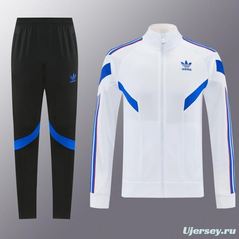 2026/27 Adidas Originals  White Full Zipper Jacket Tracksuit + Navy Blue Long Pants
