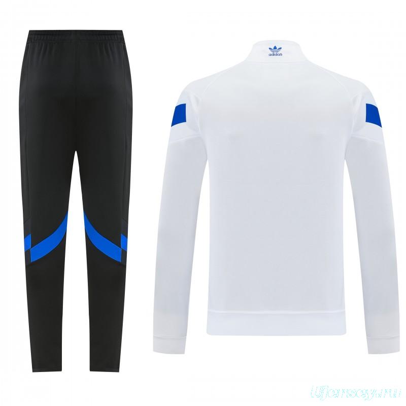 2026/27 Adidas Originals  White Full Zipper Jacket Tracksuit + Navy Blue Long Pants