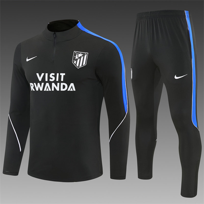 2026 Atletico Madrid Black Half Zipper Jacket Tracksuit + Long Pants
