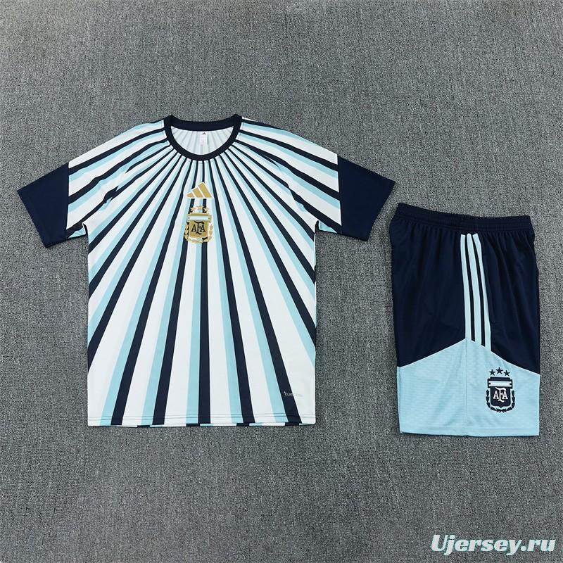 2026 Argentina White & Light Blue Radial Stripe Short Sleeve+Soccer Shorts