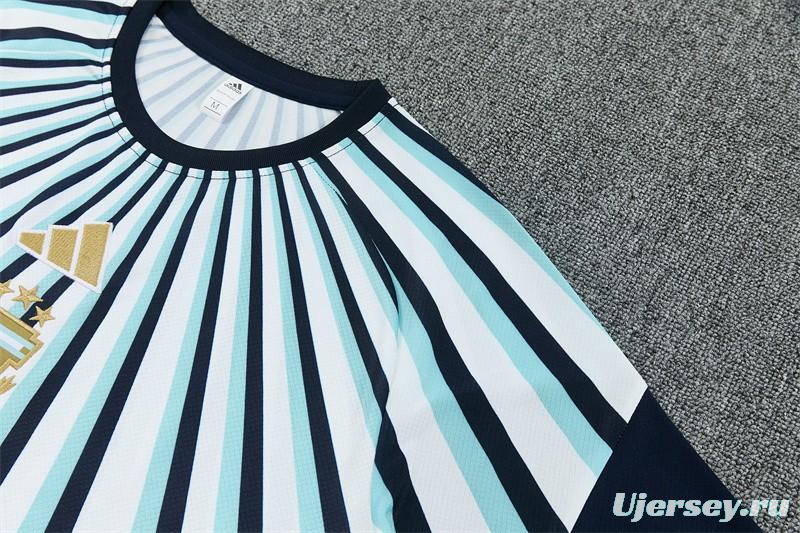 2026 Argentina White & Light Blue Radial Stripe Short Sleeve+Soccer Shorts