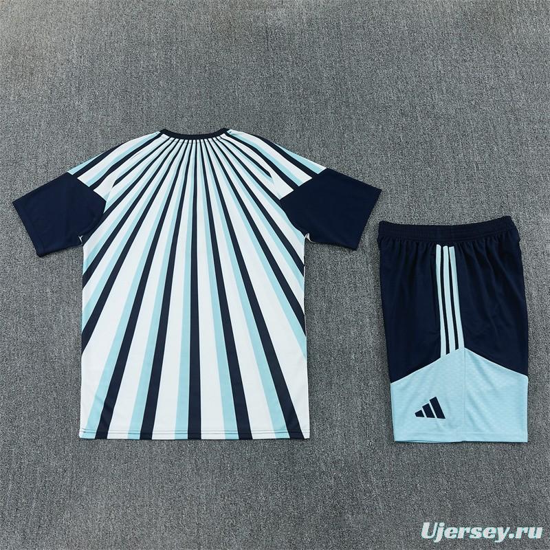 2026 Argentina White & Light Blue Radial Stripe Short Sleeve+Soccer Shorts