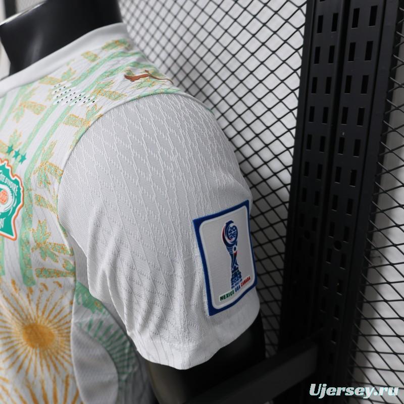 Player Version 2026 Ivory Coast Away White with Tropical Sunflower  Print Jersey