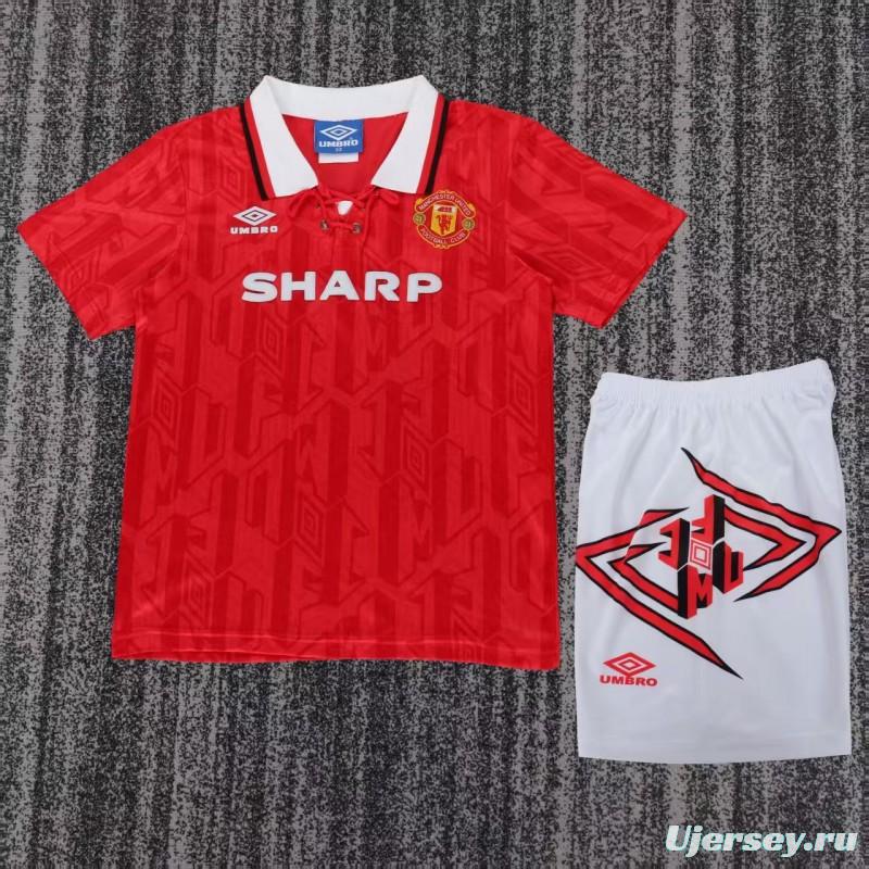 Retro Kids 92/94 Manchester United Red Home Jersey