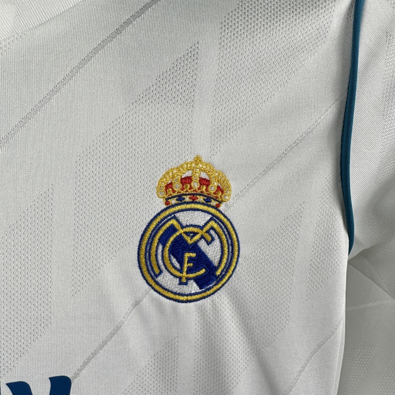 Retro Kids 17/18 Real Madrid Home Long Sleeve Jersey