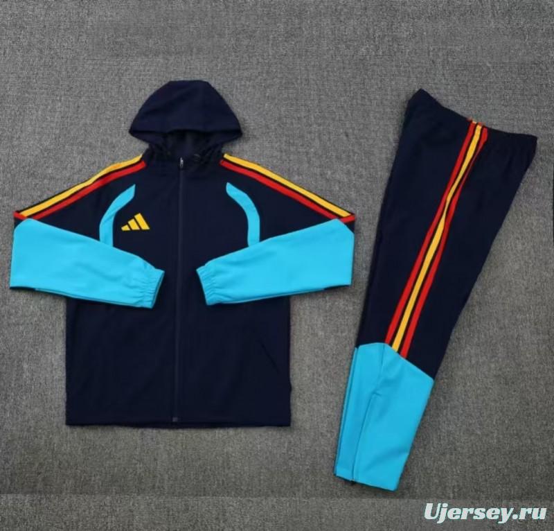 26/27 Adidas  Navy Blue &Lake Blue Full Zipper Hooded  Windbreaker Jacket Tracksuit + Long Pants