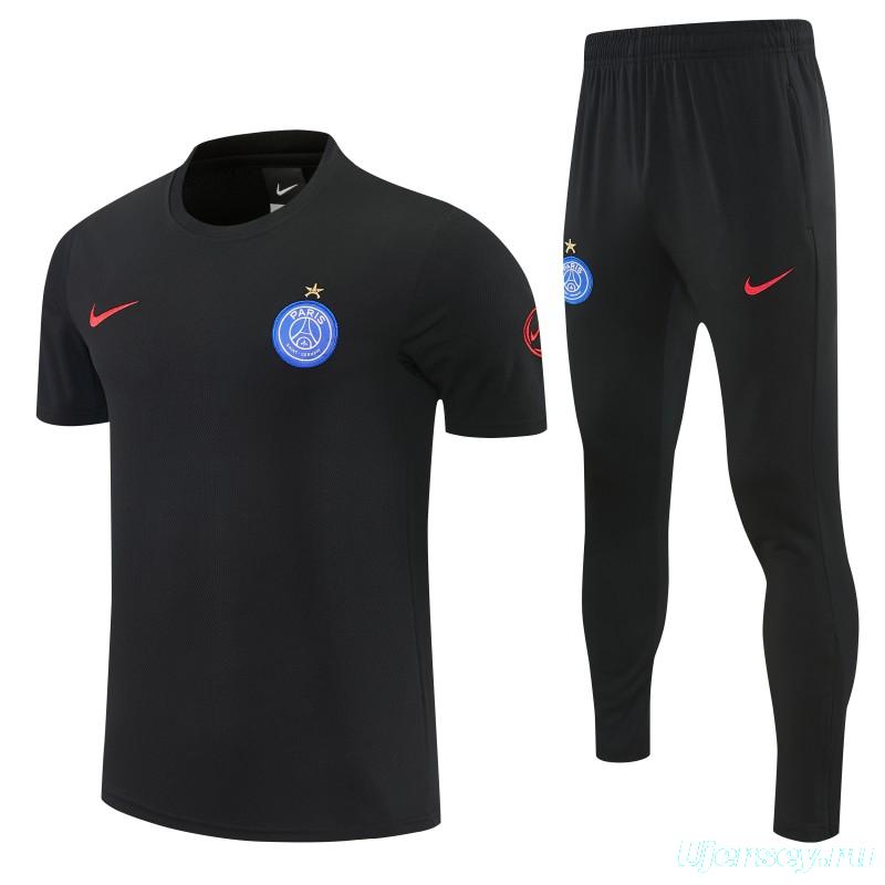 26/27 Paris Saint-Germain Black  Short Sleeve Tracksuit + Long Pants