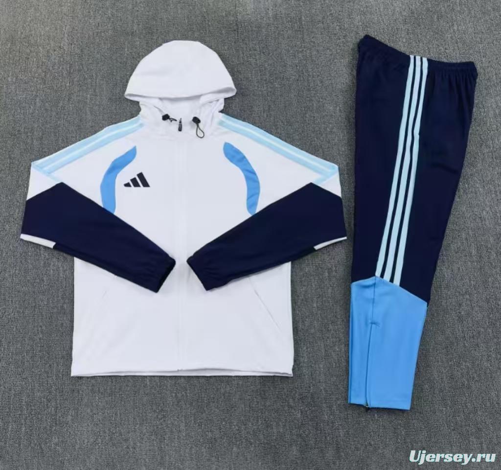 26/27 Adidas White&Navy Blue Full Zipper Hooded  Windbreaker  Jacket Tracksuit + Long Pants